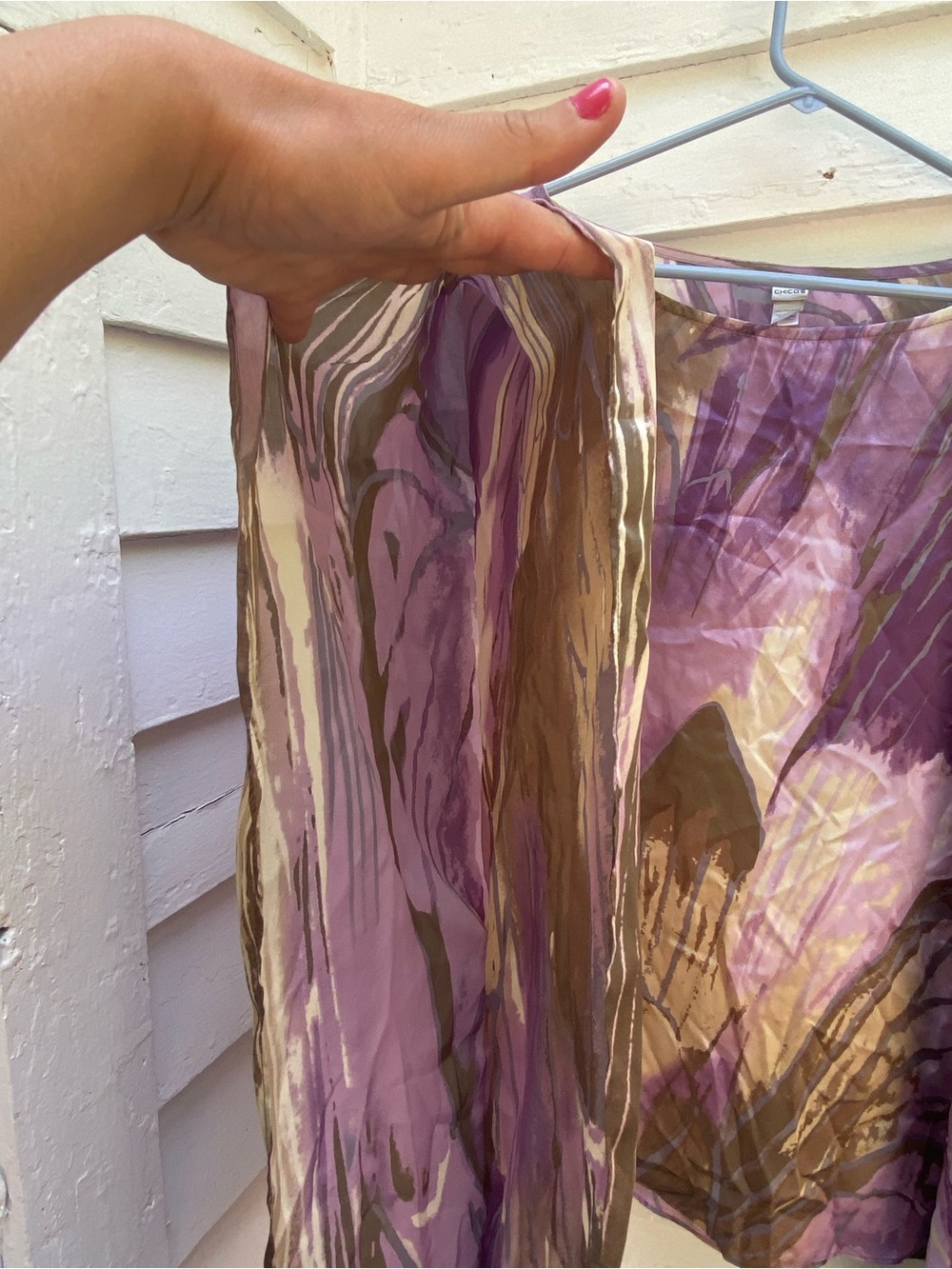 Chicos Purple and Taupe Women's Silky Batwing Artsy Top - Picture 3 of 8